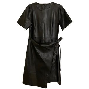 NWT NATORI Faux Leather Apron Dress Black